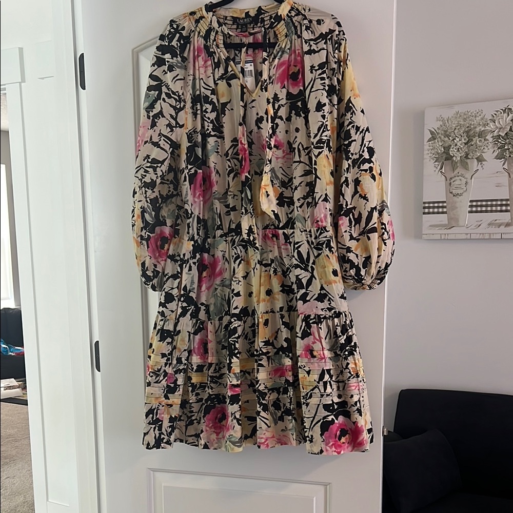 Floral Long-Sleeve Dress polo ralph lauren size 14